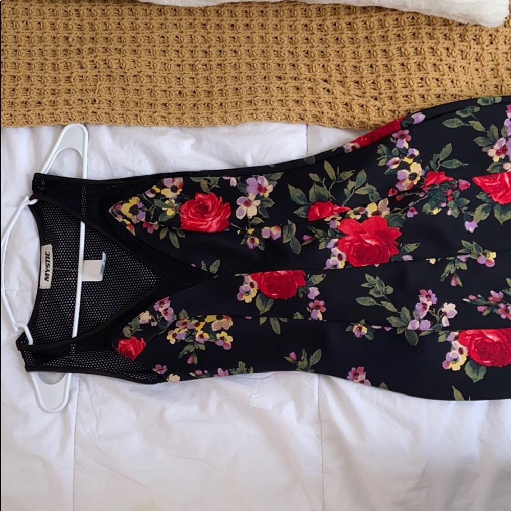 Beautiful black flowered dress with mesh sections!